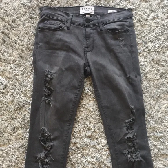 Frame Denim gray distressed skinny jeans - Picture 2 of 8